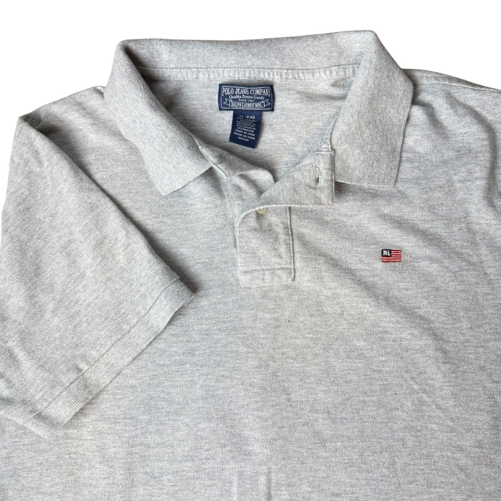 Vintage Polo Jeans Co Ralph Lauren Polo Mens XL Gray Flag Logo Short Sleeve